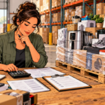 How to Calculate Liquidation Pallet Profit Before You Buy Reseller calculating liquidation pallet profit beside mixed merchandise in a warehouse